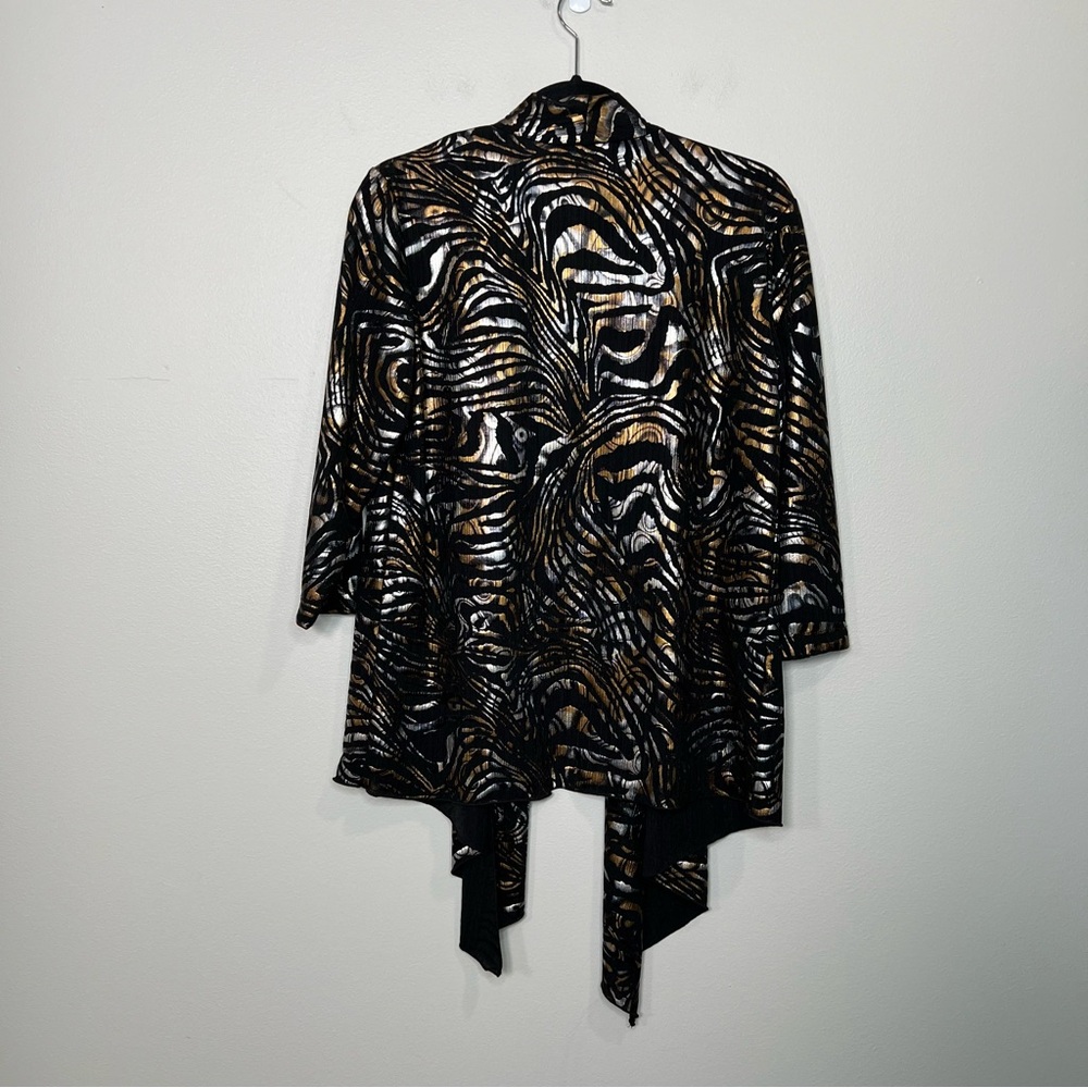 CHICO'S Glam Metallic Gold Silver and Black Open Front Cardigan Layer size 1 - Picture 9 of 10